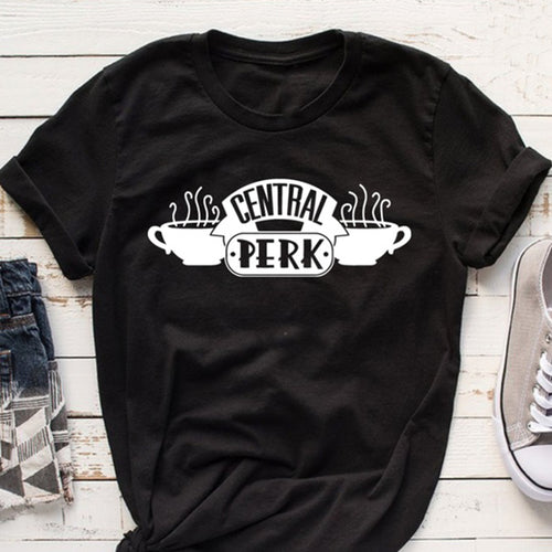 Black Central Perk Graphic Tees Women Friends Tshirt Cotton Causal Friends T Shirt Plus Size Tshirt Kawaii Punk Style Shirts